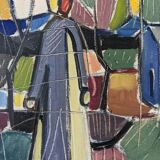 1951 Mid-Century Modern "Figures in Colour" Vintage Geometric Abstract Figurative Oil Painting, Fram