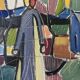 1951 Mid-Century Modern "Figures in Colour" Vintage Geometric Abstract Figurative Oil Painting, Fram