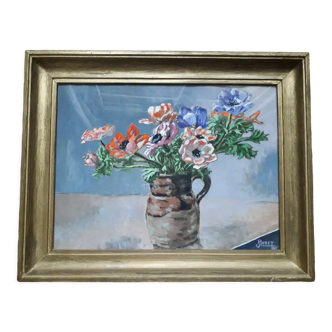 Old painting representing a bouquet of anemones