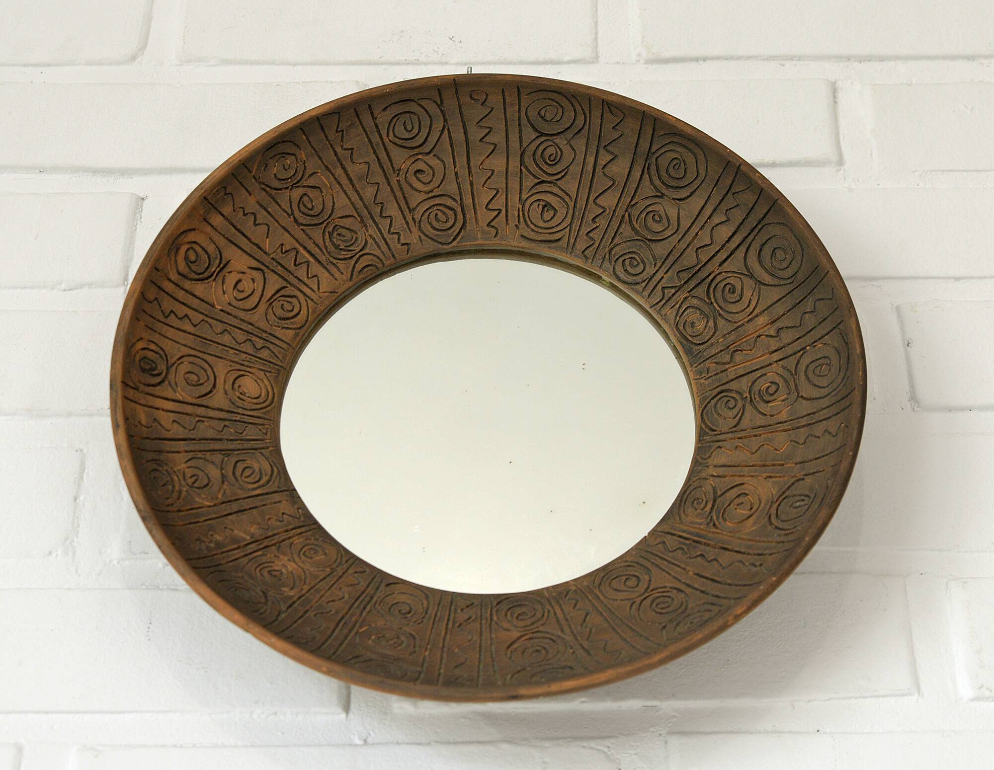 Miroir mural vintage unique, miroir décoratif en céramique fait main, Yougoslavie, années 70