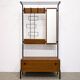 Mid-century coat rack, chest, and mirror.