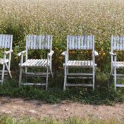 Set of 4 folding garden chairs in slatted wood – 1940 design