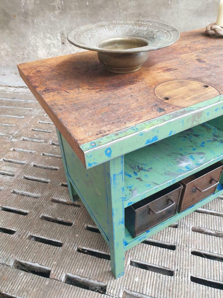 Industrial workbench steel green kitchen or bathroom furniture