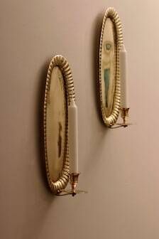 Vintage Swedish Oval Wall Sconces in Brass
