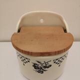 Vintage ceramic and wood salt box