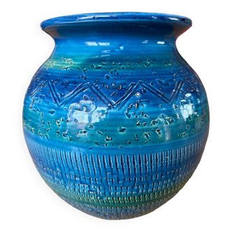 Vase boule en céramique Aldo Londi (1911-2003) Rimini Blue, pour Bitossi