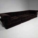 Canapé Mah Jong édition ancienne en velours de coton marron de Roche Bobois