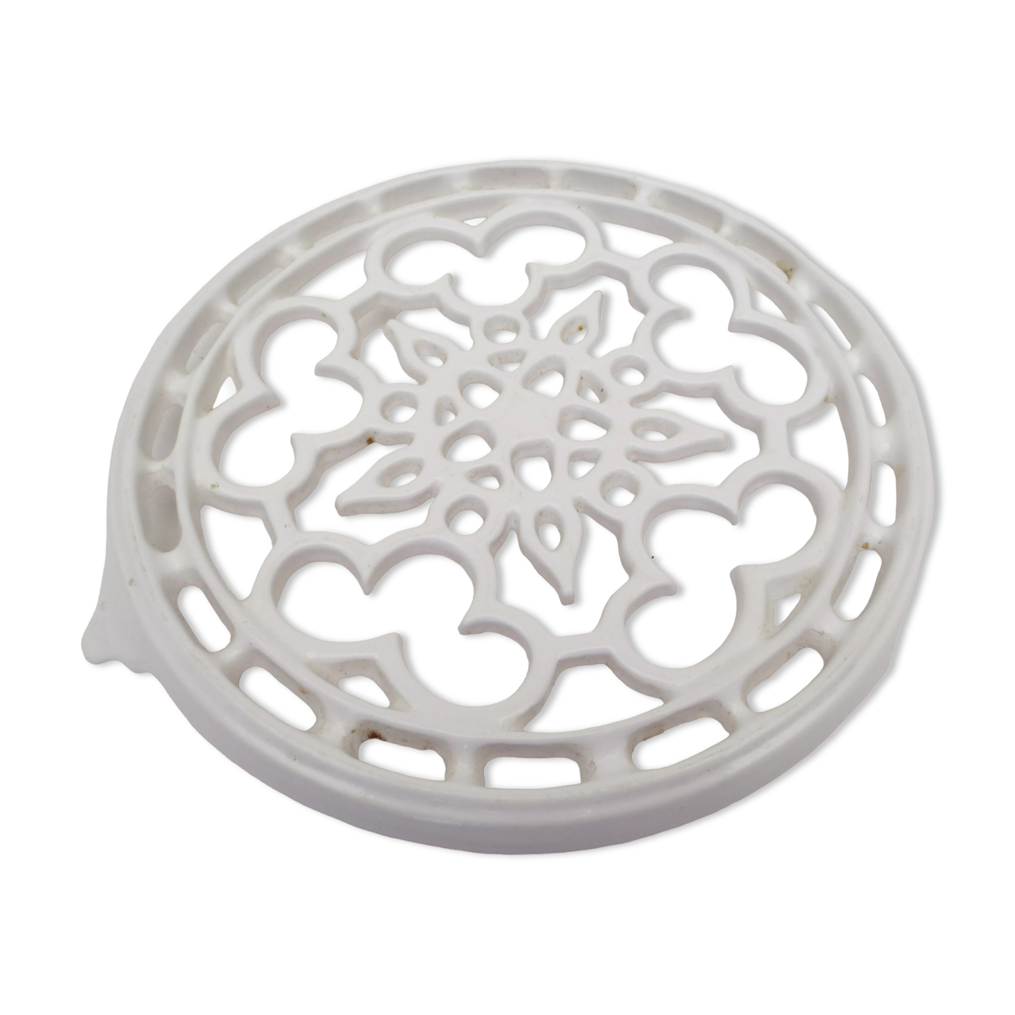 Old trifle, white enamelled cast iron, geometric decoration