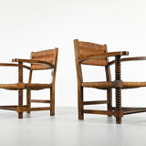 Pair of French armchairs with twisted legs in the style of Charles Dudouyt, France, 1940s.