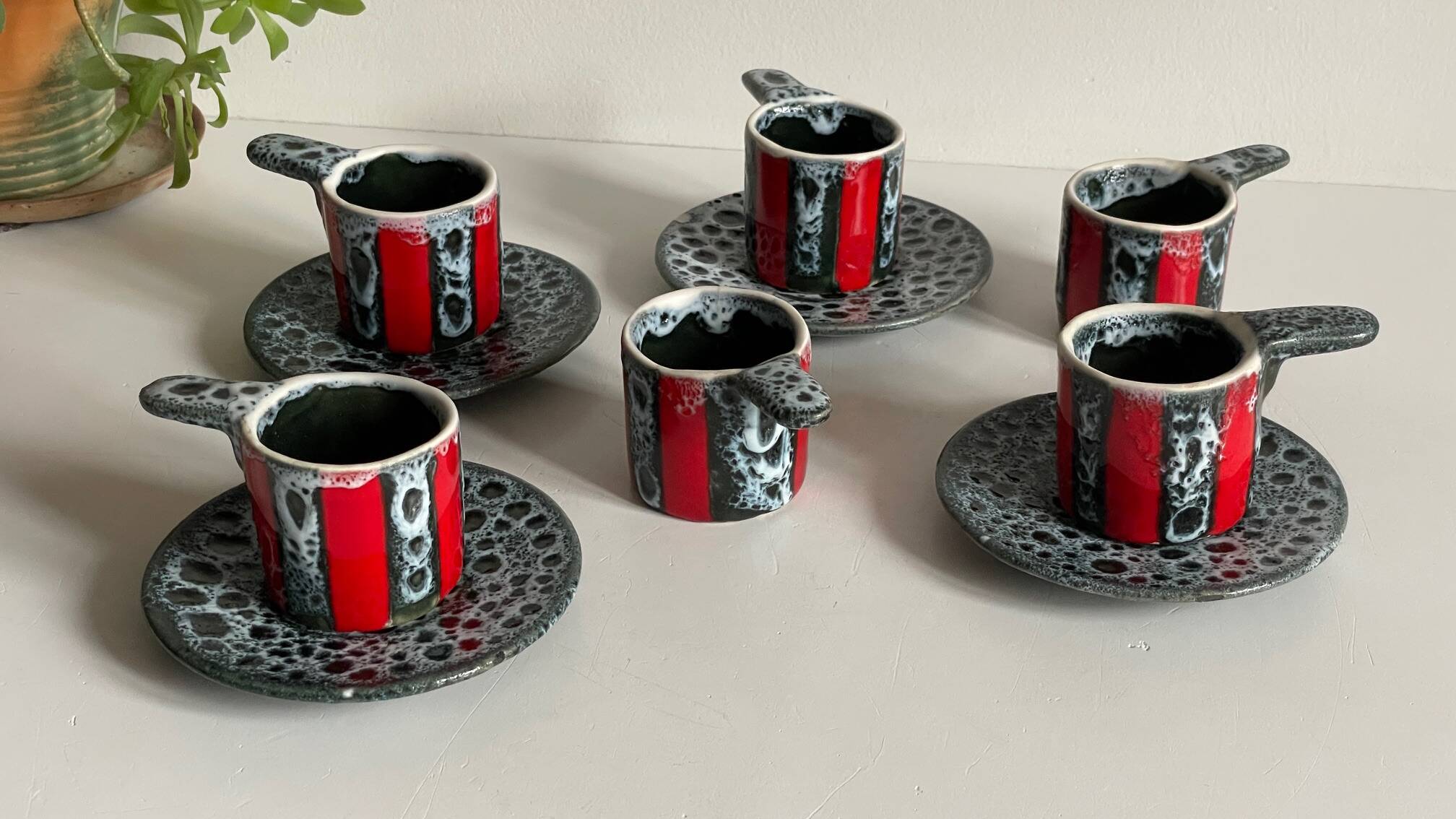 6 vintage luc vallauris art ceramic cups and saucers