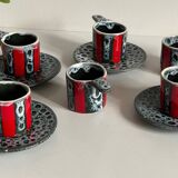 6 vintage luc vallauris art ceramic cups and saucers