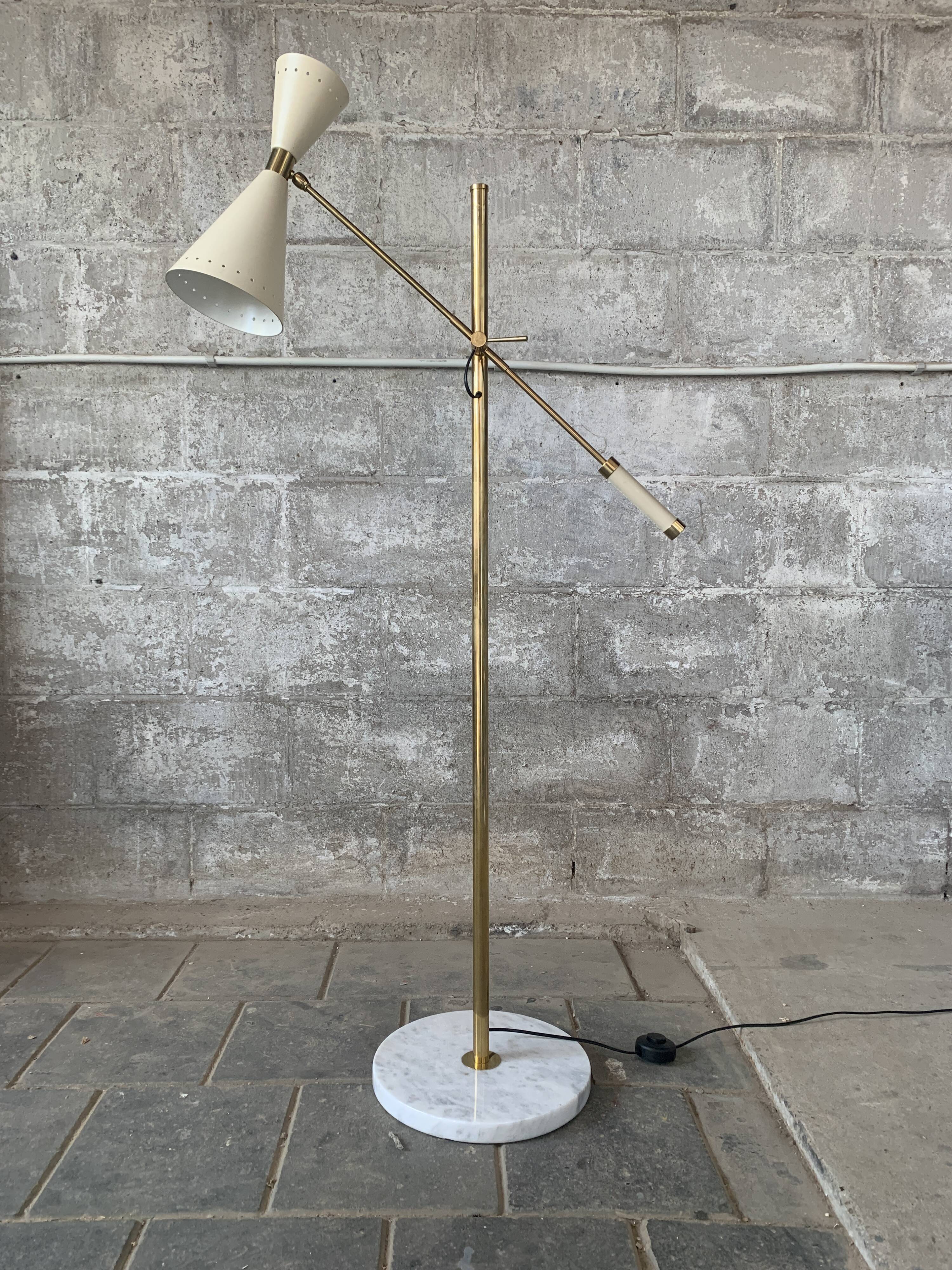 Midcentury brass and marble diablo floor lamp, Italy 1960s