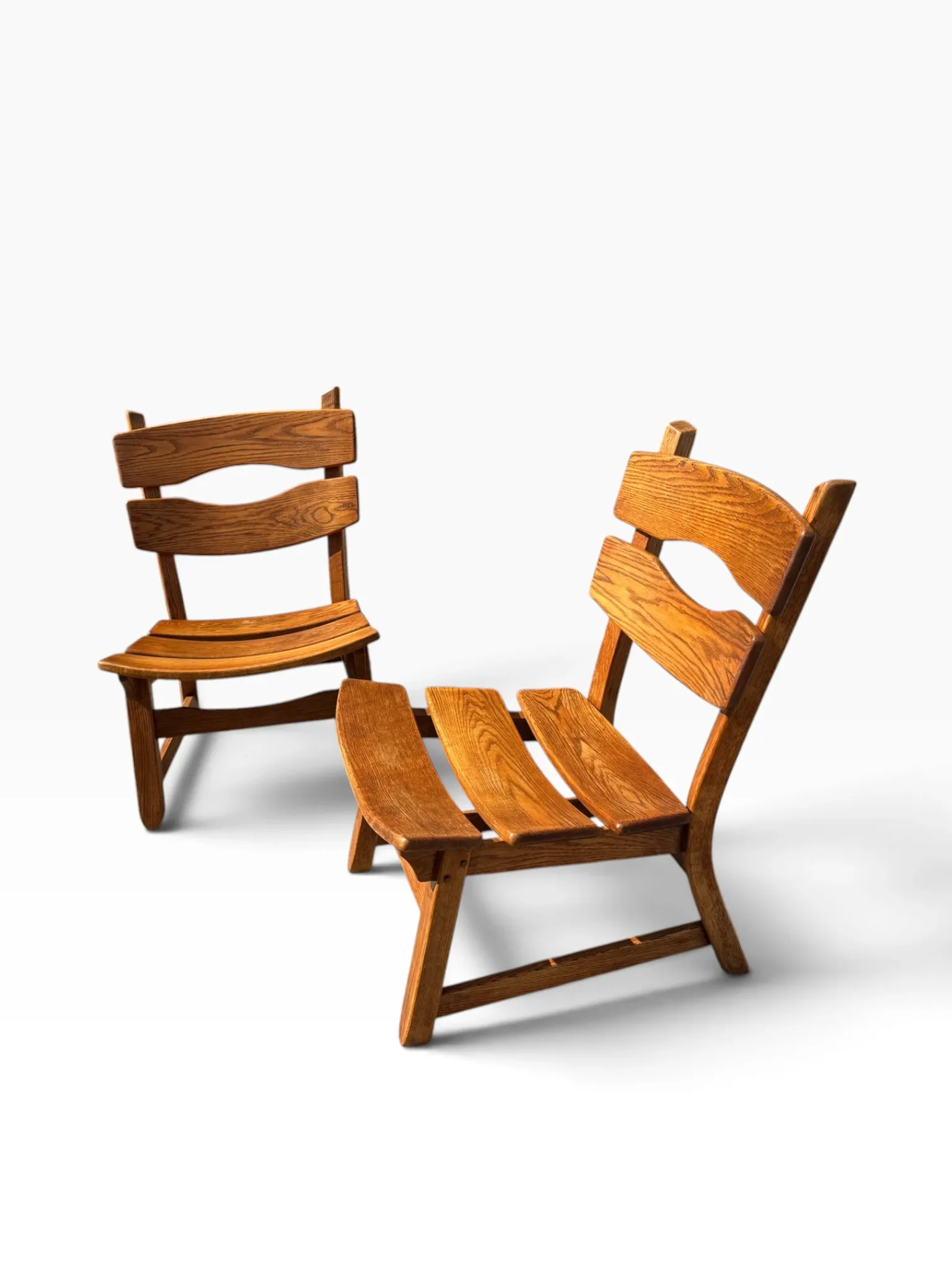 Set of 2 brutalist lounge chairs in oak by Dittmann & Co for Awa.