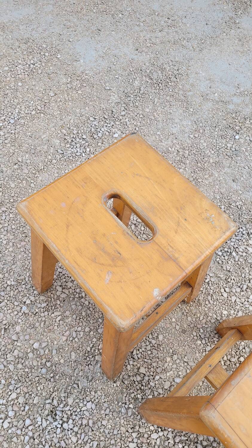 Pair of wooden stools from Gare 1950s