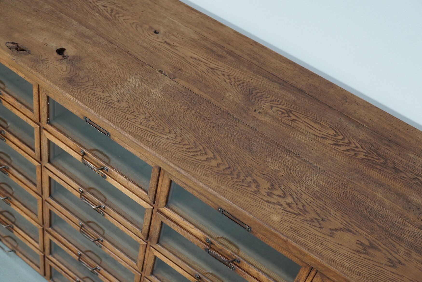 Vintage Dutch oak haberdashery shop cabinet, 1930s