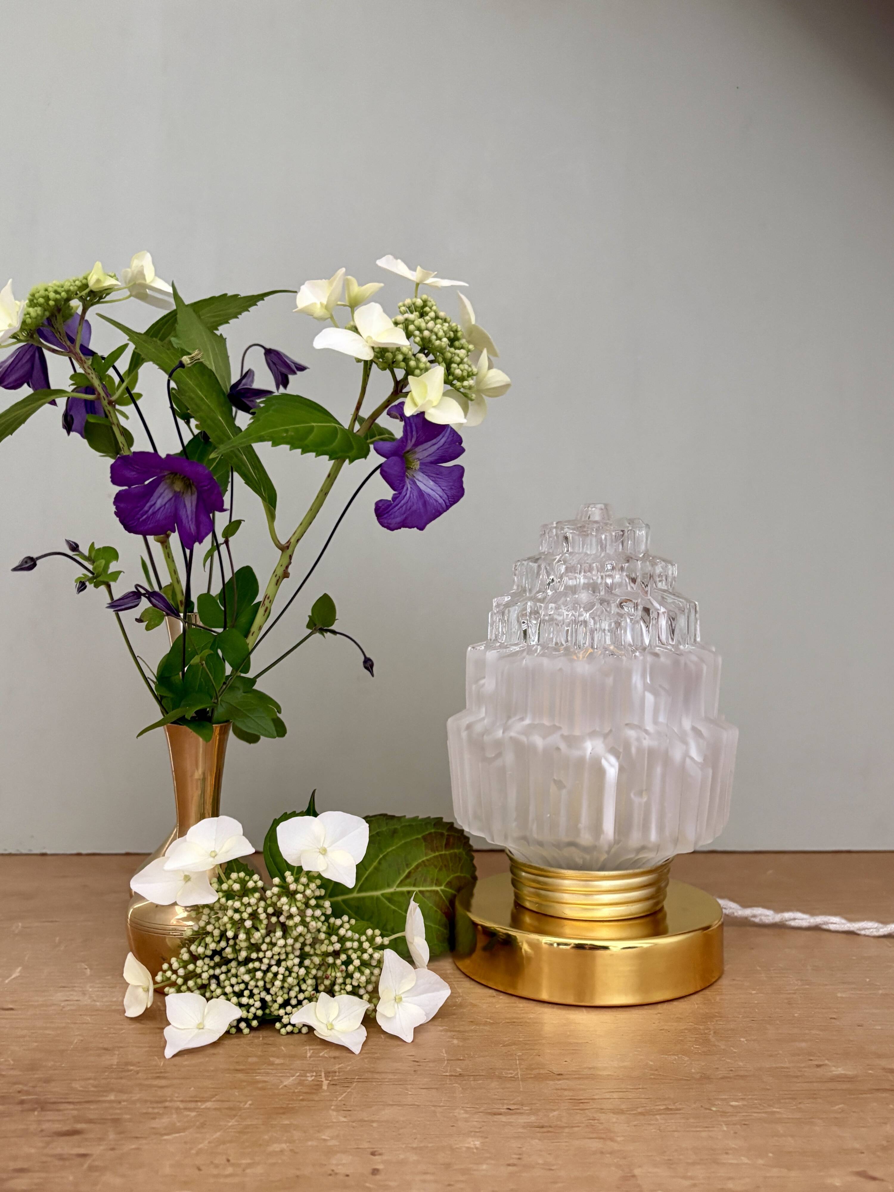 Vintage globe table lamp in half frosted, half transparent glass