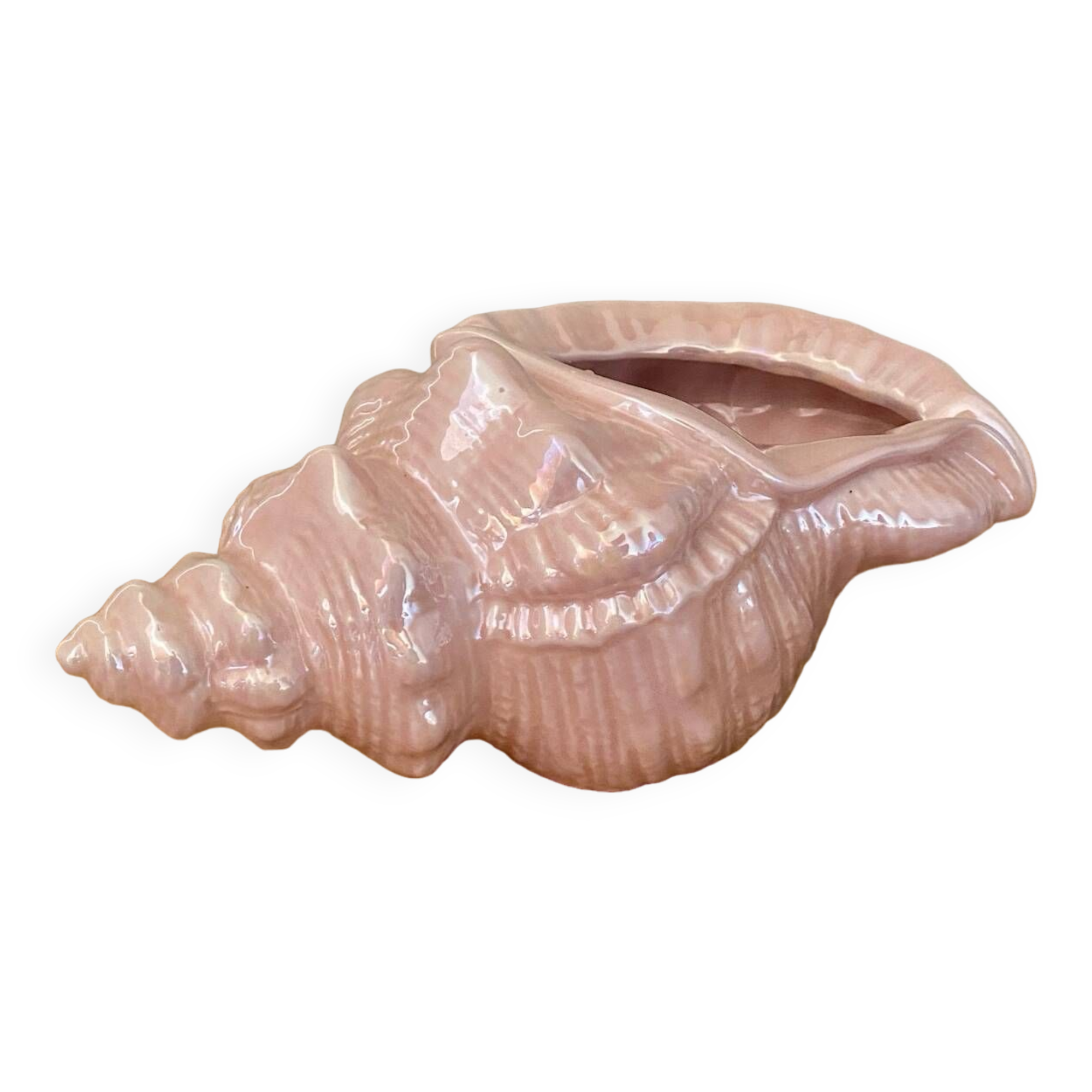 Vintage shell pot cover in pink pearly ceramic