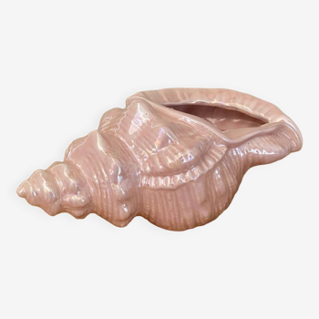 Cache coquillage pot vintage en céramique nacrée rose