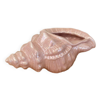 Vintage shell pot cover in pink pearly ceramic