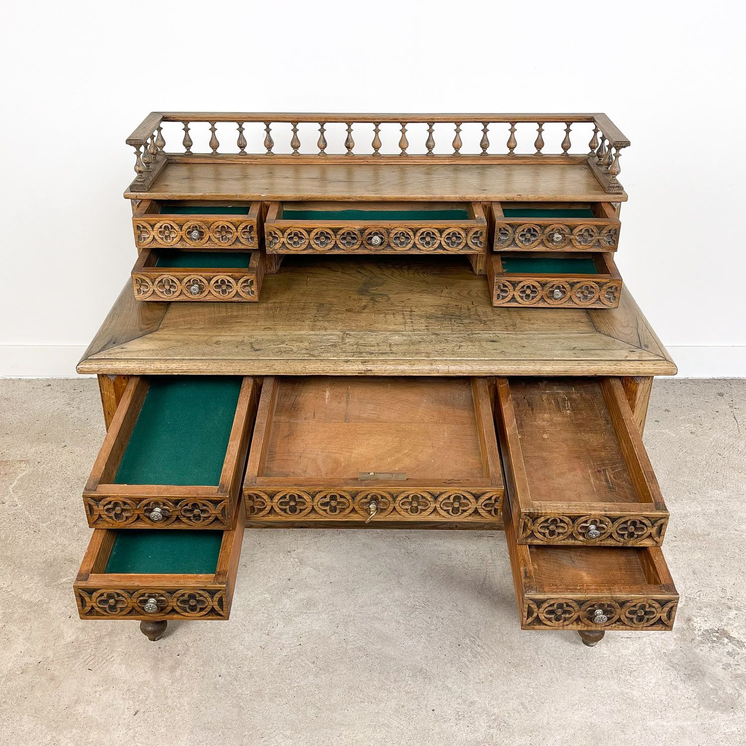 Antique carved oak breton desk France 19th century