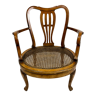 Fauteuil bas anglais en bois ajouré à assise cannée, 19e siècle