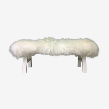 White real sheepskin fluffy furry white legs bedside bench or ottoman