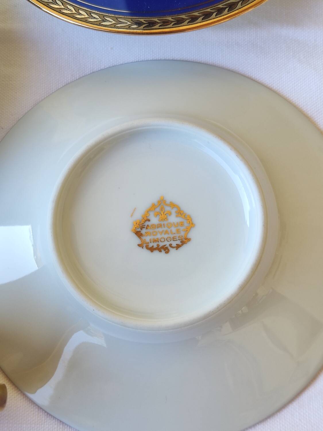 3 royal blue and gold cups and saucers - Royal Limoges porcelain