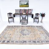 Tapis vintage en laine 270 x 165 cm, beige bleu, tapis turc vintage en laine
