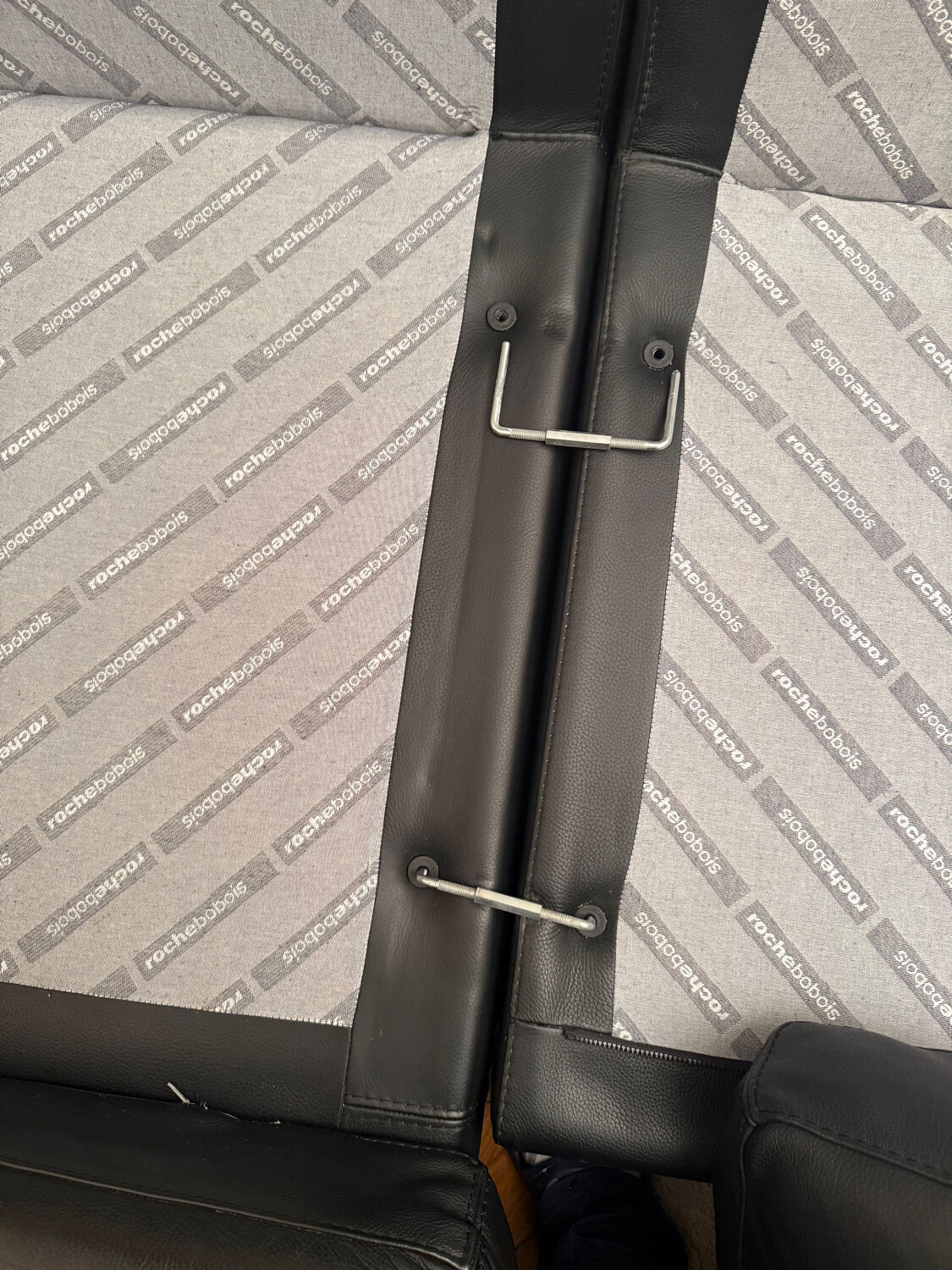 Canapé, cuir noir, Roche Bobois avec méridienne, canapé d’angle