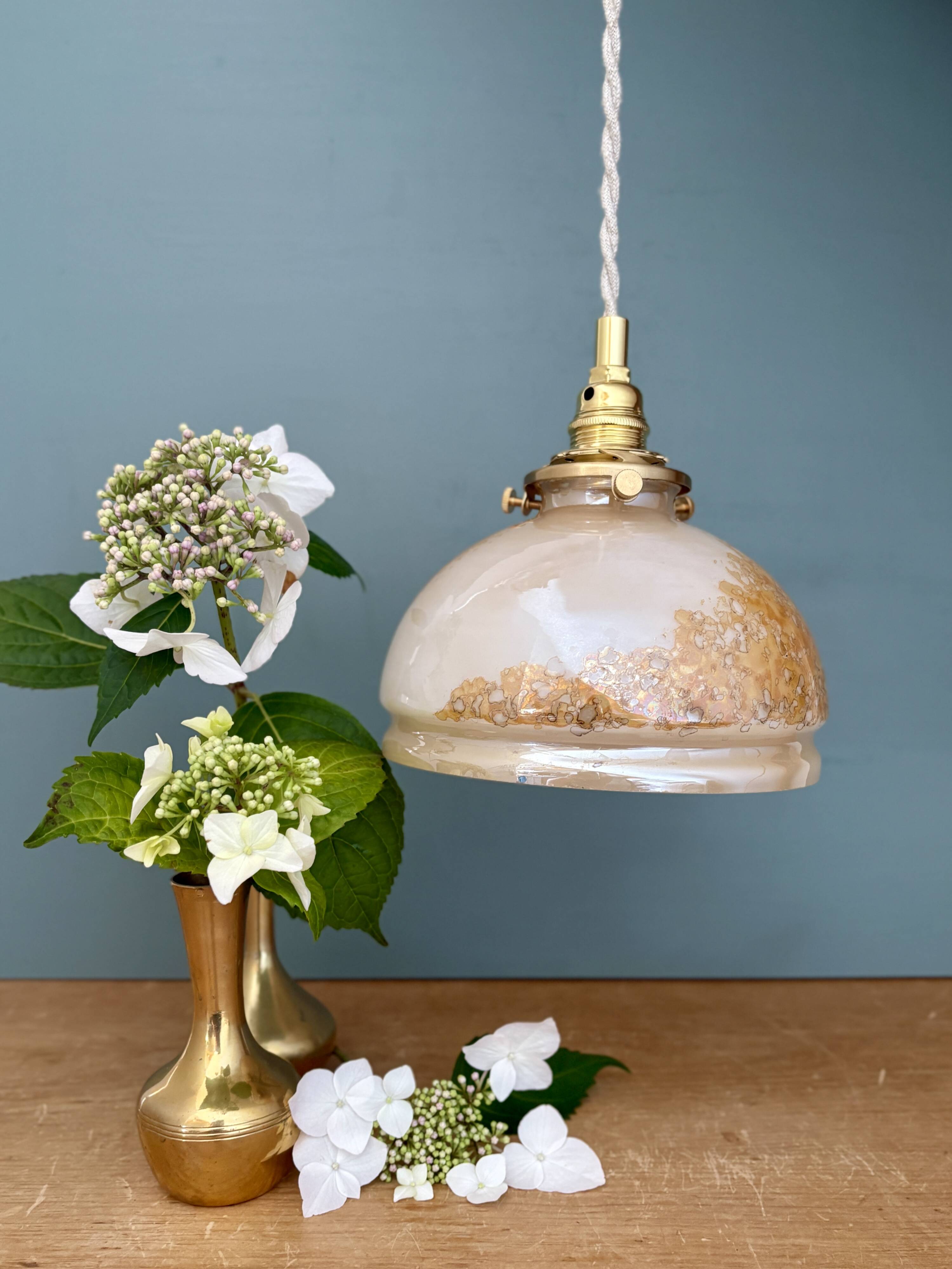 Vintage pearly glass lampshade pendant light