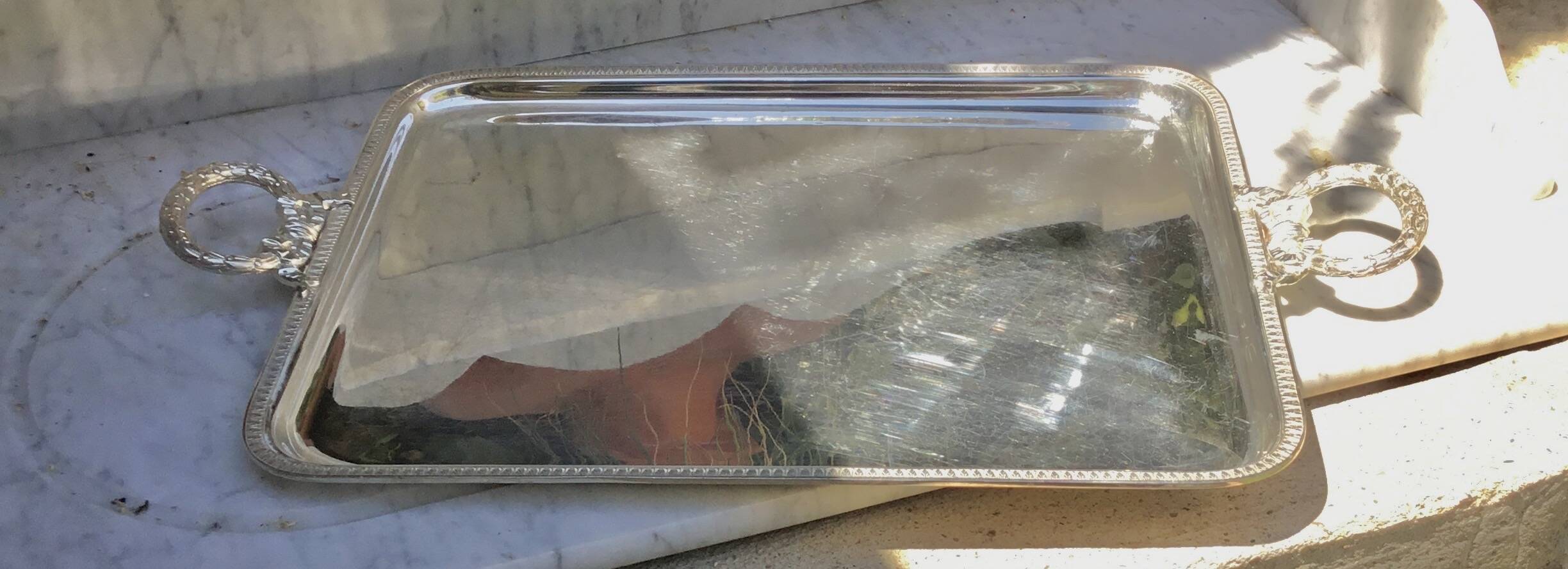 Silver-plated service tray in the style of Louis XVI.