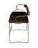 Sculptural bar stool with a brass metal backrest and dark brown leather.