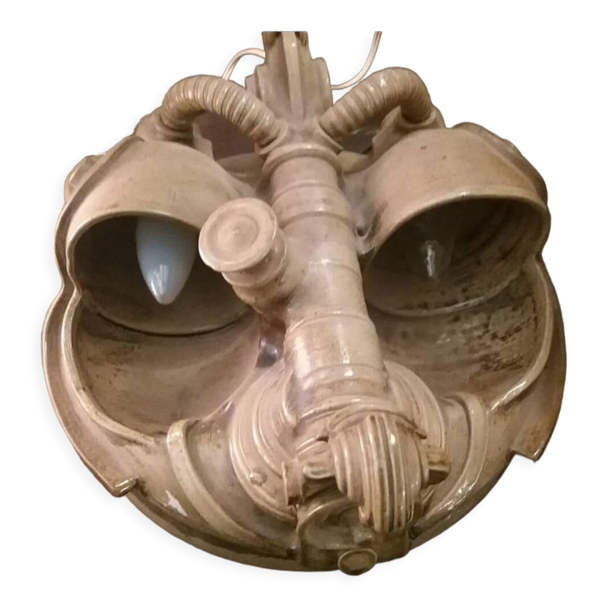 Wall sconce in glazed stoneware "alien head" by Joel Lurois in 1982