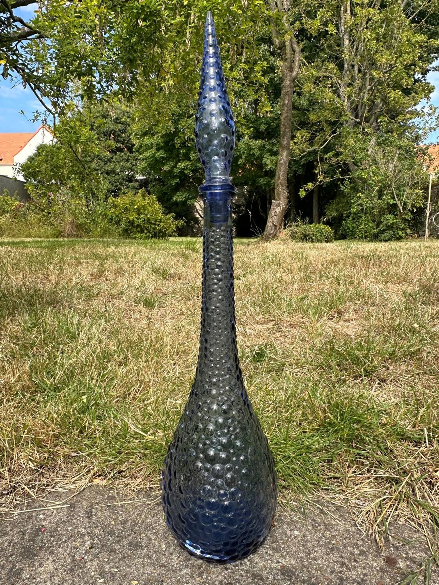 Carafe empoli violet mauve petits bulles hobnail