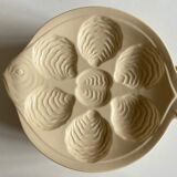 Set of 6 plates fish with oysters in ivory faience 1960