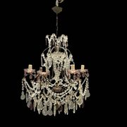 Vintage Italian Crystal Beaded Chandelier with Lilac Glass Bobeches, 1
