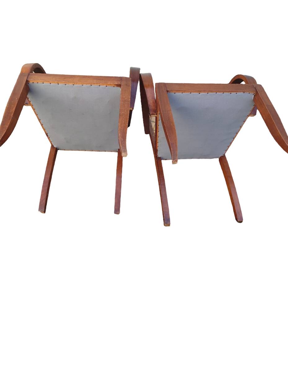 Pair of bridge armchairs in wood and fabric, 1940