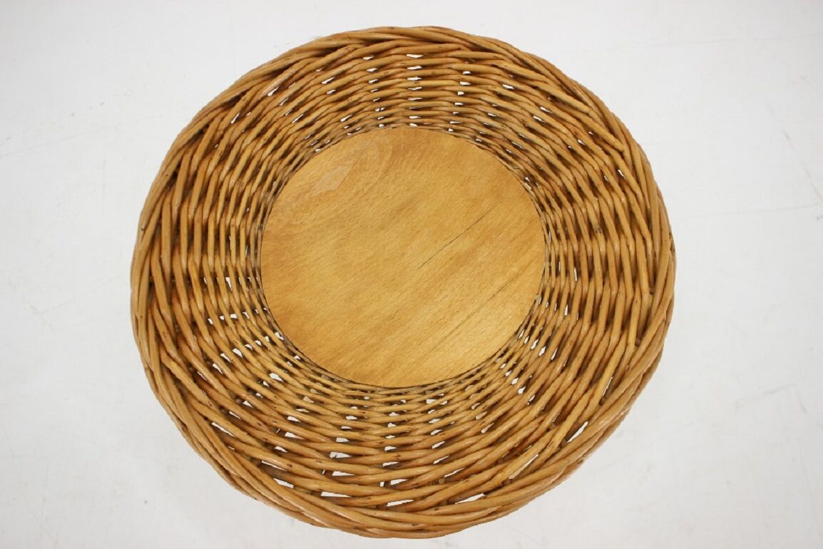 1970 Jan Kalous Beech an Rattan Side Table by ULUV,Czechoslovakia