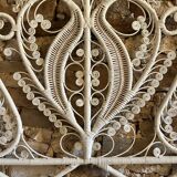 Peacock style white rattan headboard