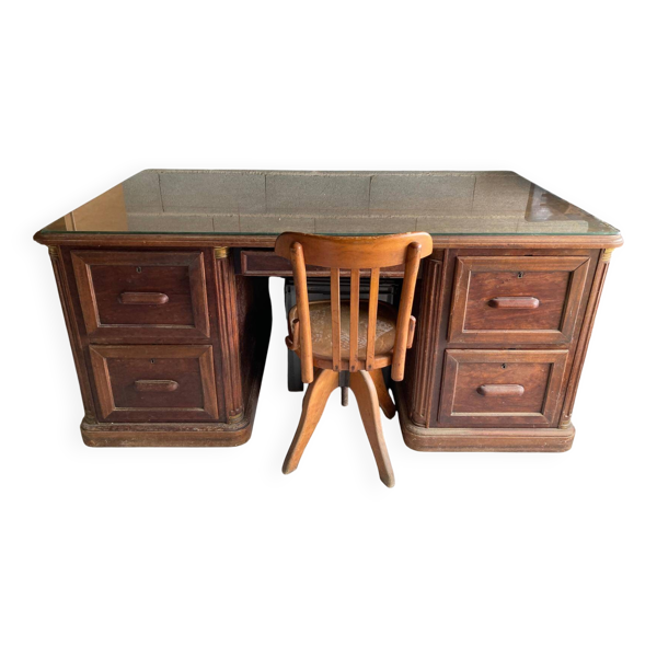 Bureau en bois massif notaire et chaise américaine pivotante