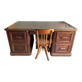 Bureau en bois massif notaire et chaise américaine pivotante