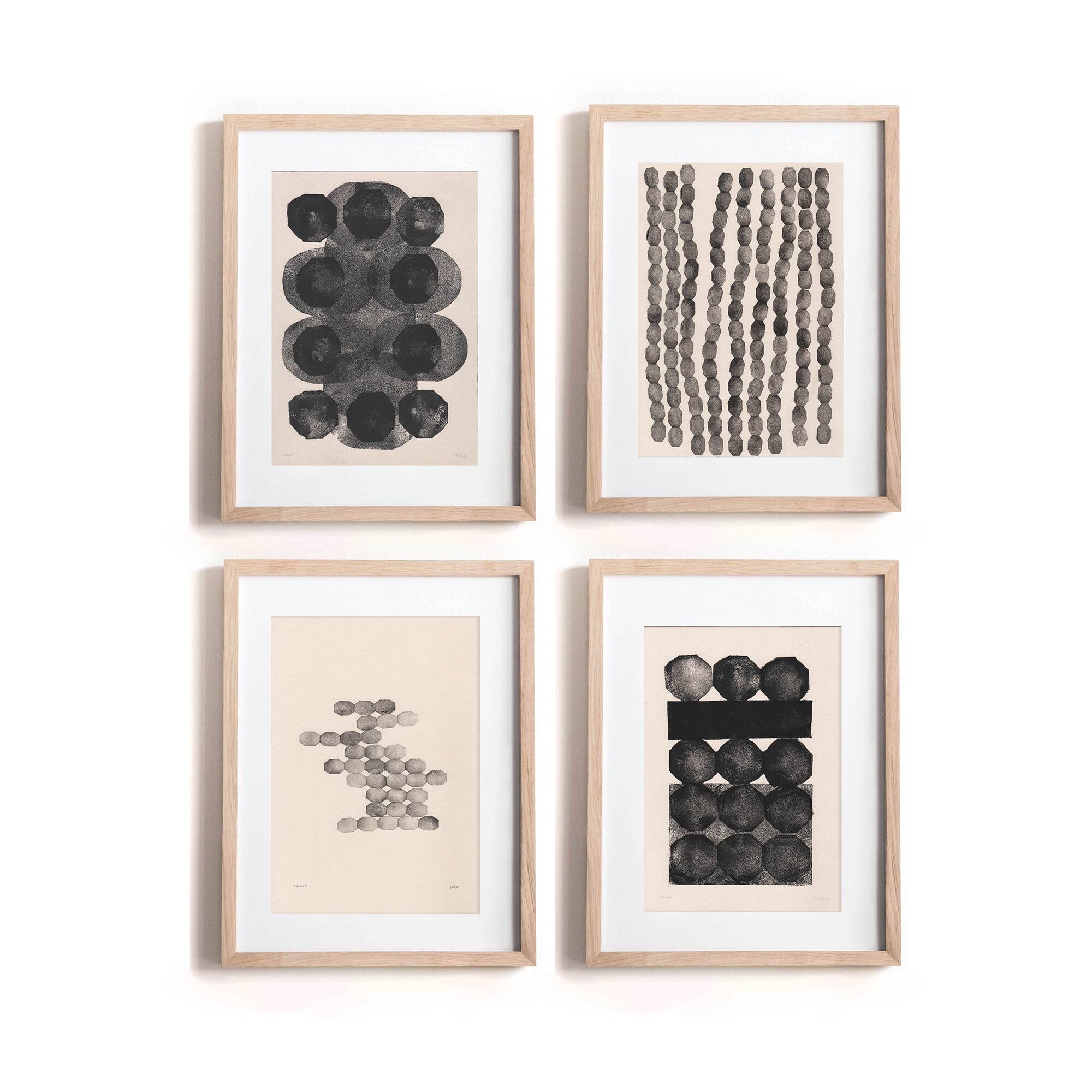 Collection of 4 paintings on paper - abstract paintings signed Eawy