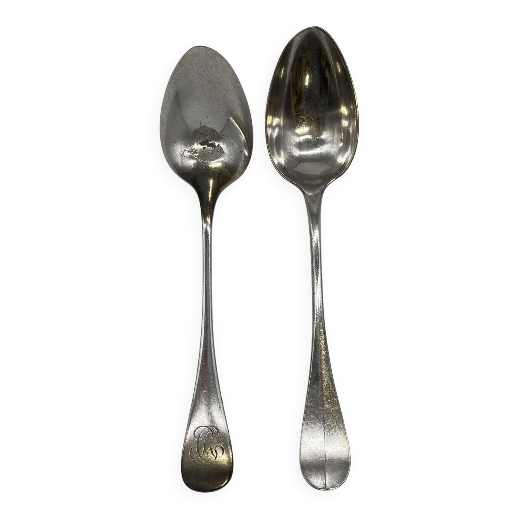 Set of 2 soup spoons and 5 lunch forks by Christofle.