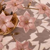 Murano vintage ceiling light pink flowers, 1970s