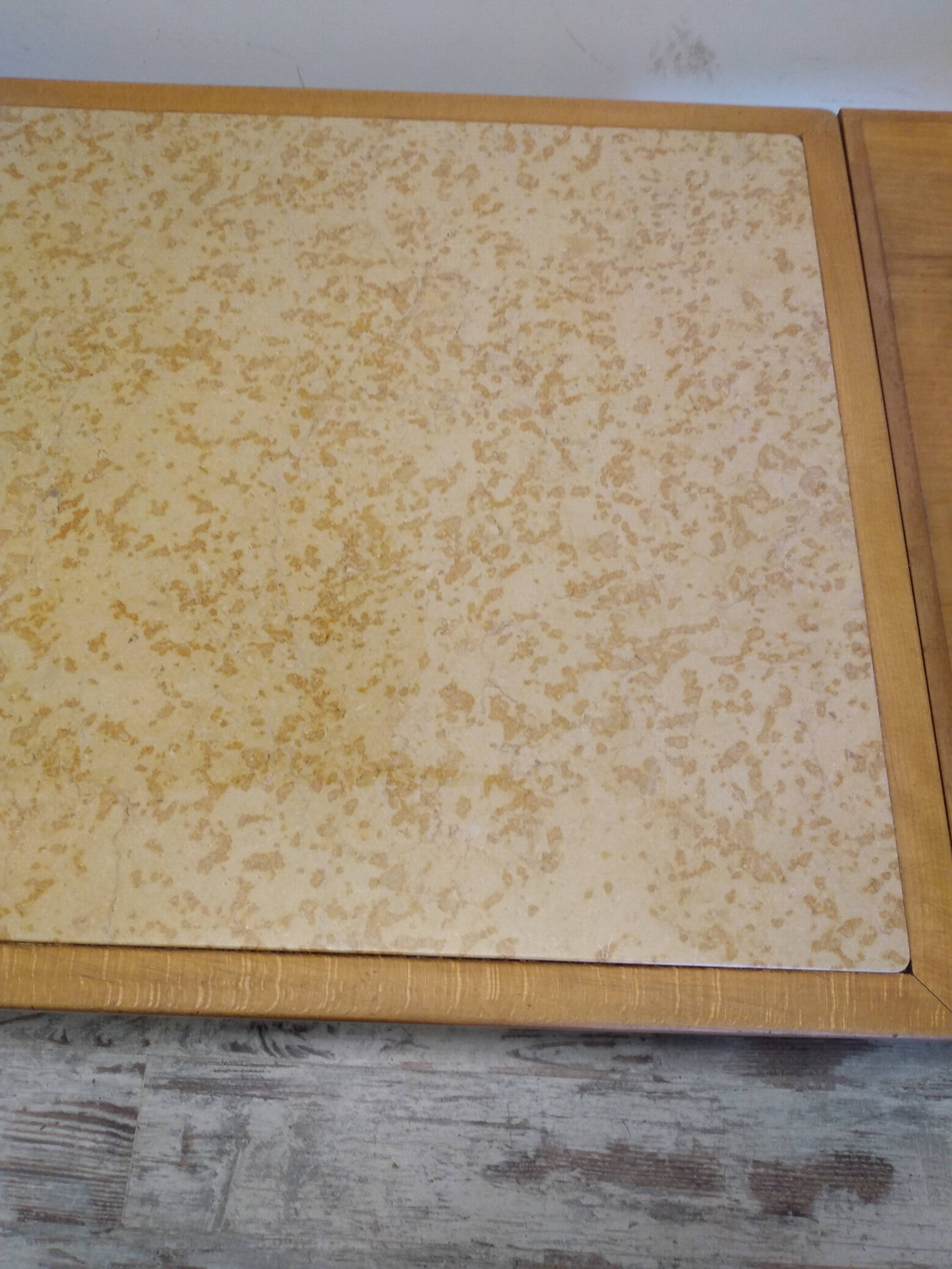 Wood and marble table with extensions