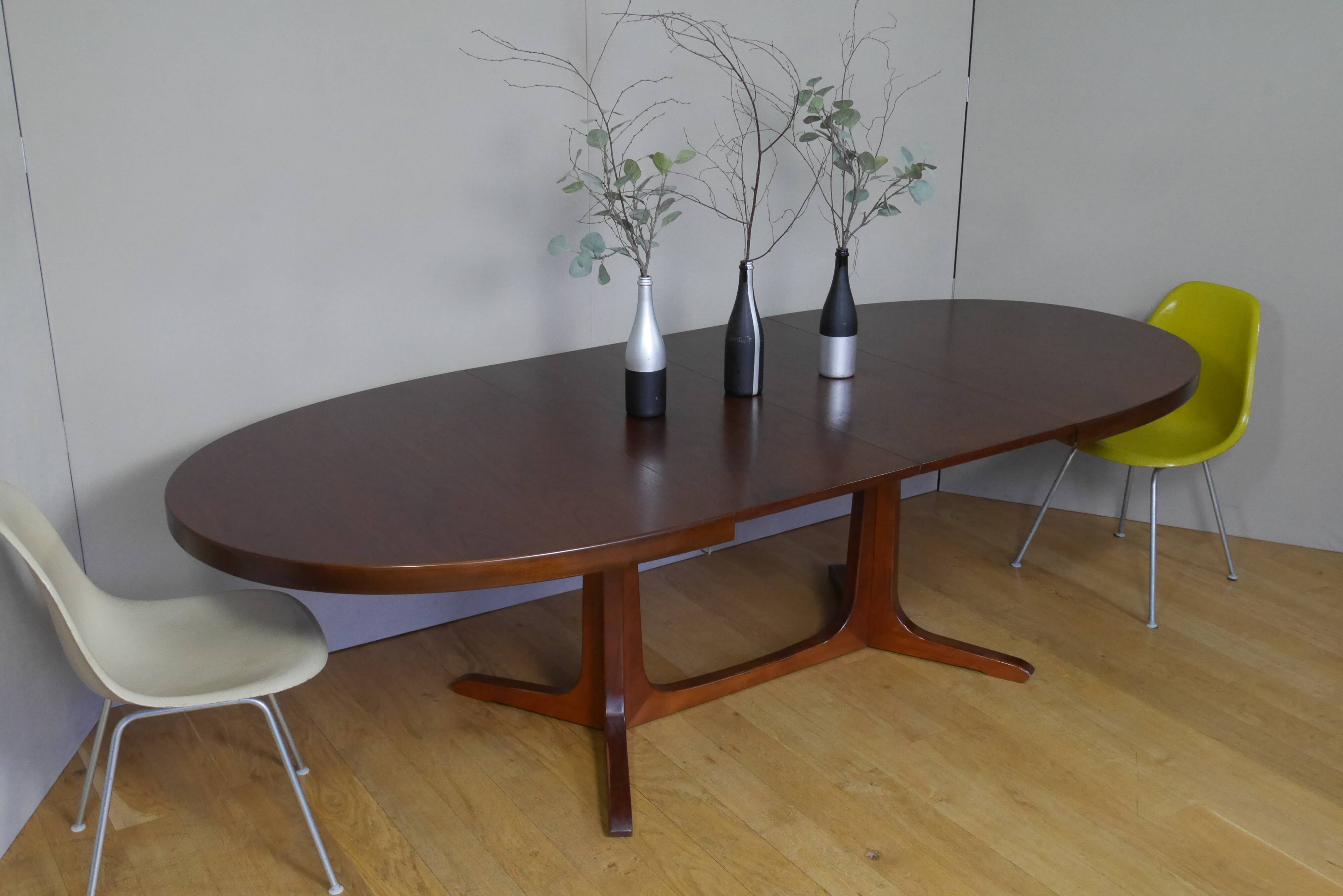 American walnut oval dining table with 2 60s extensions