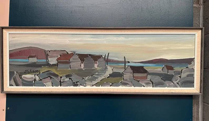 XL Original Swedish Oil on Canvas “Coastal Village” by Bo Sjöberg –Signed