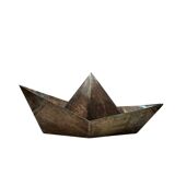 Modern silver-plated paper boat sculpture, Paola C. Aldo Cibic Italy 1980