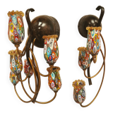 2 murano millefiori glass wall lights 40x25 1970 to 80s