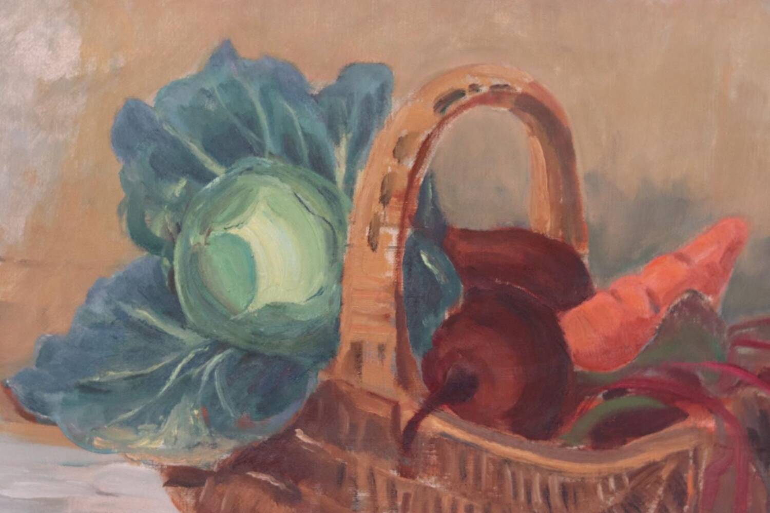 Original Swedish Oil on Canvas “Vegetable Basket” – G Wald Vintage